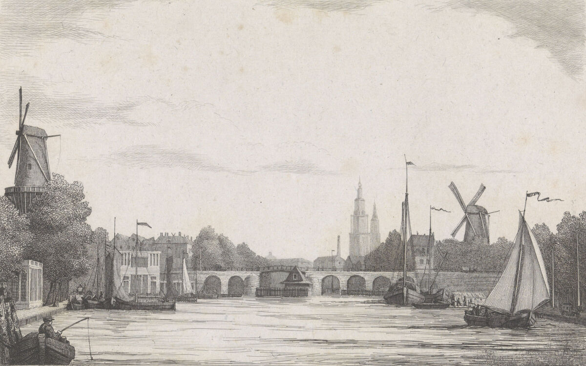GFD 2/271: Blick vom linken Ufer der Amstel in Amsterdam (Radierung von Edouard Taurel, um 1834–1892)
